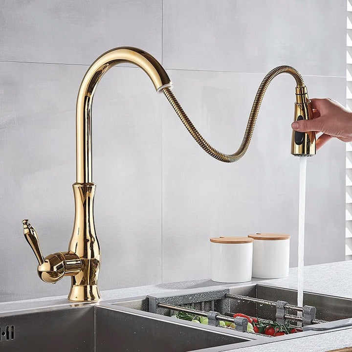 Quantum Swivel Spout Kitchen Faucet In Chrome - Pull Down Sprayer - 5 Years Warranty - Bathroom FaucetBathroomLux