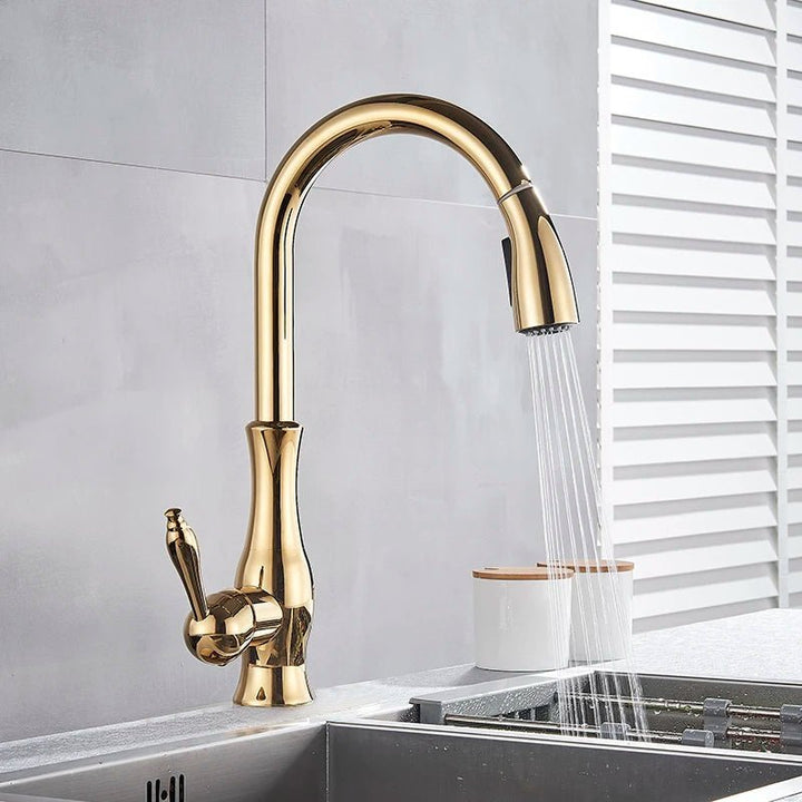 Quantum Swivel Spout Kitchen Faucet In Chrome - Pull Down Sprayer - 5 Years Warranty - Bathroom FaucetBathroomLux