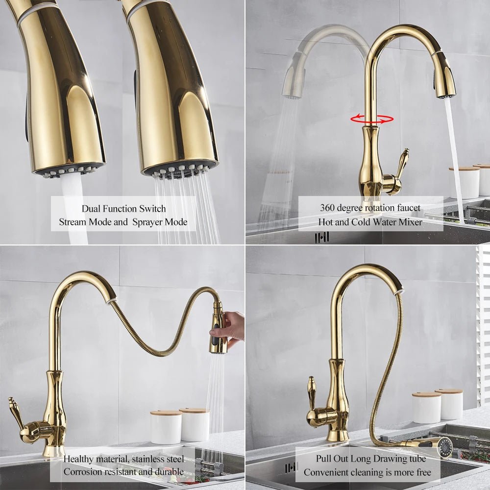 Quantum Swivel Spout Kitchen Faucet - Pull Down Sprayer - 5 Years Warranty - Bathroom FaucetBathroomLux