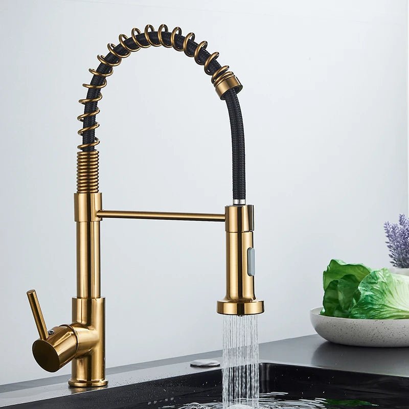 Quelluxe kitchen faucet a sleek single - handle design with a 360 - degree rotation feature - BathroomLux