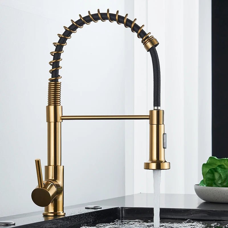 Quelluxe kitchen faucet a sleek single - handle design with a 360 - degree rotation feature - BathroomLux