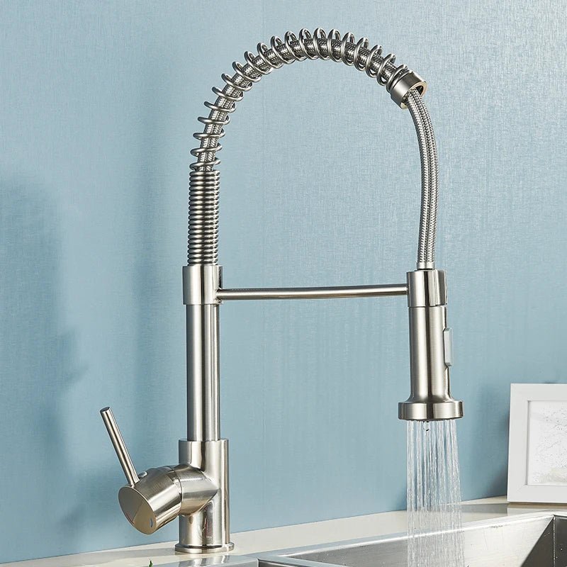 Quelluxe kitchen faucet a sleek single - handle design with a 360 - degree rotation feature - BathroomLux