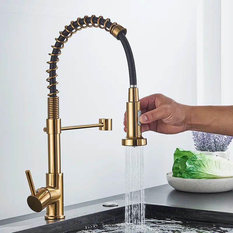 Quelluxe kitchen faucet a sleek single - handle design with a 360 - degree rotation feature - BathroomLux