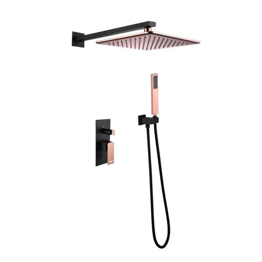 Rainfall Shower Mixer Combo – Matte Black & Rose Gold Finish - Concealed Dual Handles Rainfall Shower Head Combo SetBathroomLux