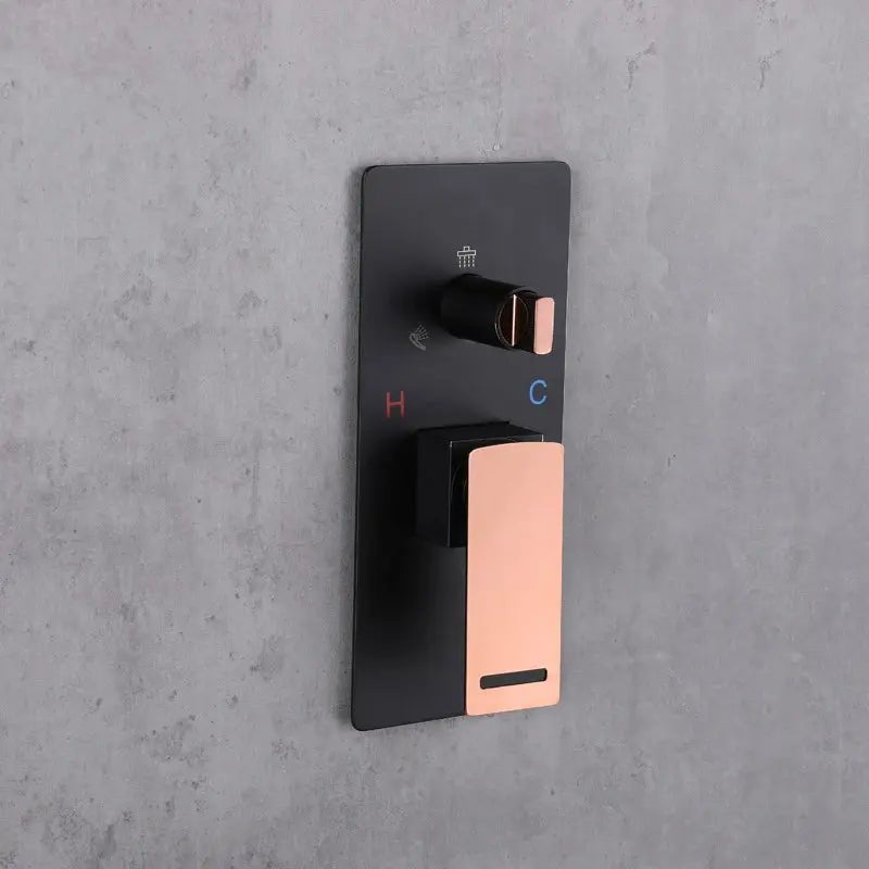 Rainfall Shower Mixer Combo – Matte Black & Rose Gold Finish - Concealed Dual Handles Rainfall Shower Head Combo SetBathroomLux
