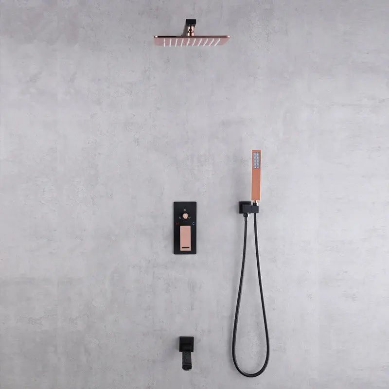 Rainfall Shower Mixer Combo – Matte Black & Rose Gold Finish - Concealed Dual Handles Rainfall Shower Head Combo SetBathroomLux