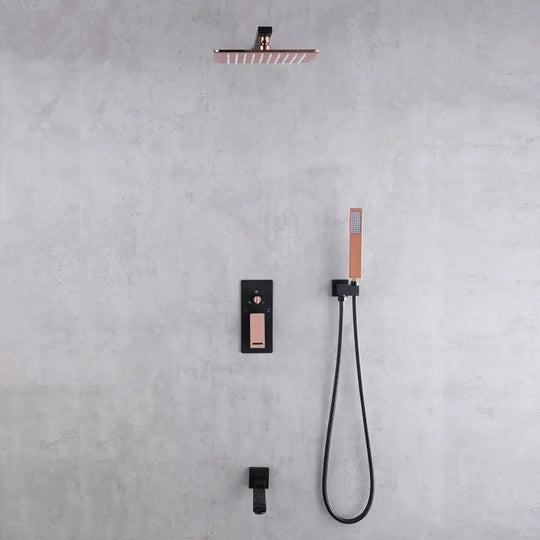 Rainfall Shower Mixer Combo – Matte Black & Rose Gold Finish - Concealed Dual Handles Rainfall Shower Head Combo SetBathroomLux
