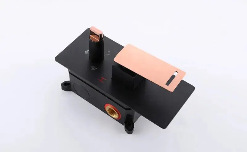 Rainfall Shower Mixer Combo – Matte Black & Rose Gold Finish - Concealed Dual Handles Rainfall Shower Head Combo SetBathroomLux
