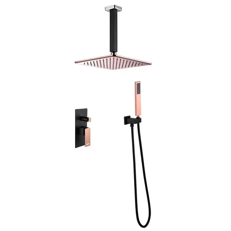 Rainfall Shower Mixer Combo – Matte Black & Rose Gold Finish - Concealed Dual Handles Rainfall Shower Head Combo SetBathroomLux