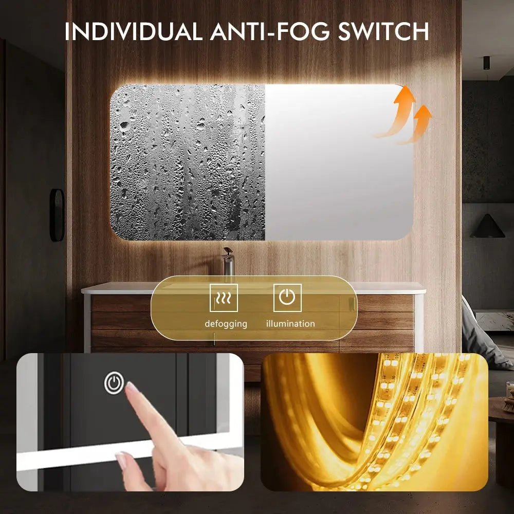 Rectangle LED Bathroom Mirror – Smart Wall - Mounted Makeup Mirror - Rectangle LED Bathroom MirrorBathroomLux