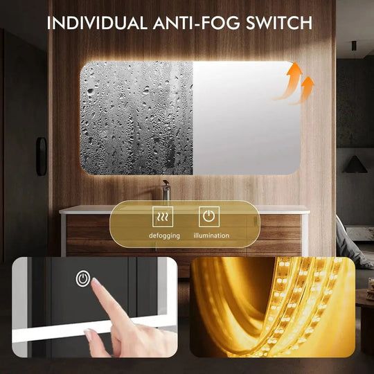 Rectangle LED Bathroom Mirror – Smart Wall - Mounted Makeup Mirror - Rectangle LED Bathroom MirrorBathroomLux