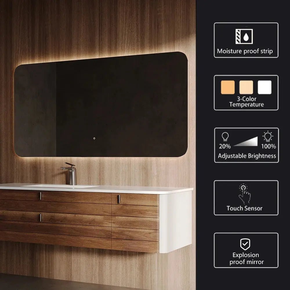 Rectangle LED Bathroom Mirror – Smart Wall - Mounted Makeup Mirror - Rectangle LED Bathroom MirrorBathroomLux