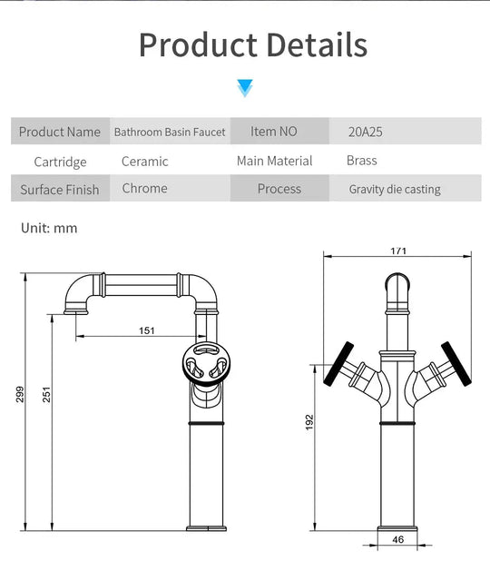 Retro Black Water Mixer Bathroom Faucet Hot and Cold Dual Handles Tall - Retro Bathroom FaucetBathroomLux