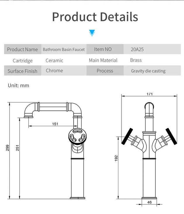 Retro Black Water Mixer Bathroom Faucet Hot and Cold Dual Handles Tall - Retro Bathroom FaucetBathroomLux