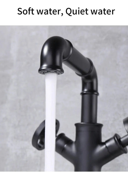 Retro Black Water Mixer Bathroom Faucet Hot and Cold Dual Handles Tall - Retro Bathroom FaucetBathroomLux