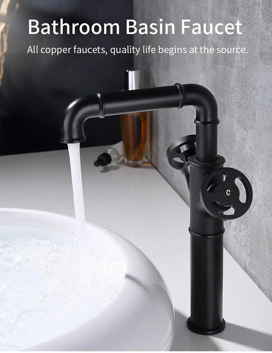Retro Black Water Mixer Bathroom Faucet Hot and Cold Dual Handles Tall - Retro Bathroom FaucetBathroomLux