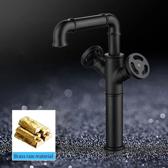 Retro Black Water Mixer Bathroom Faucet Hot and Cold Dual Handles Tall - Retro Bathroom FaucetBathroomLux