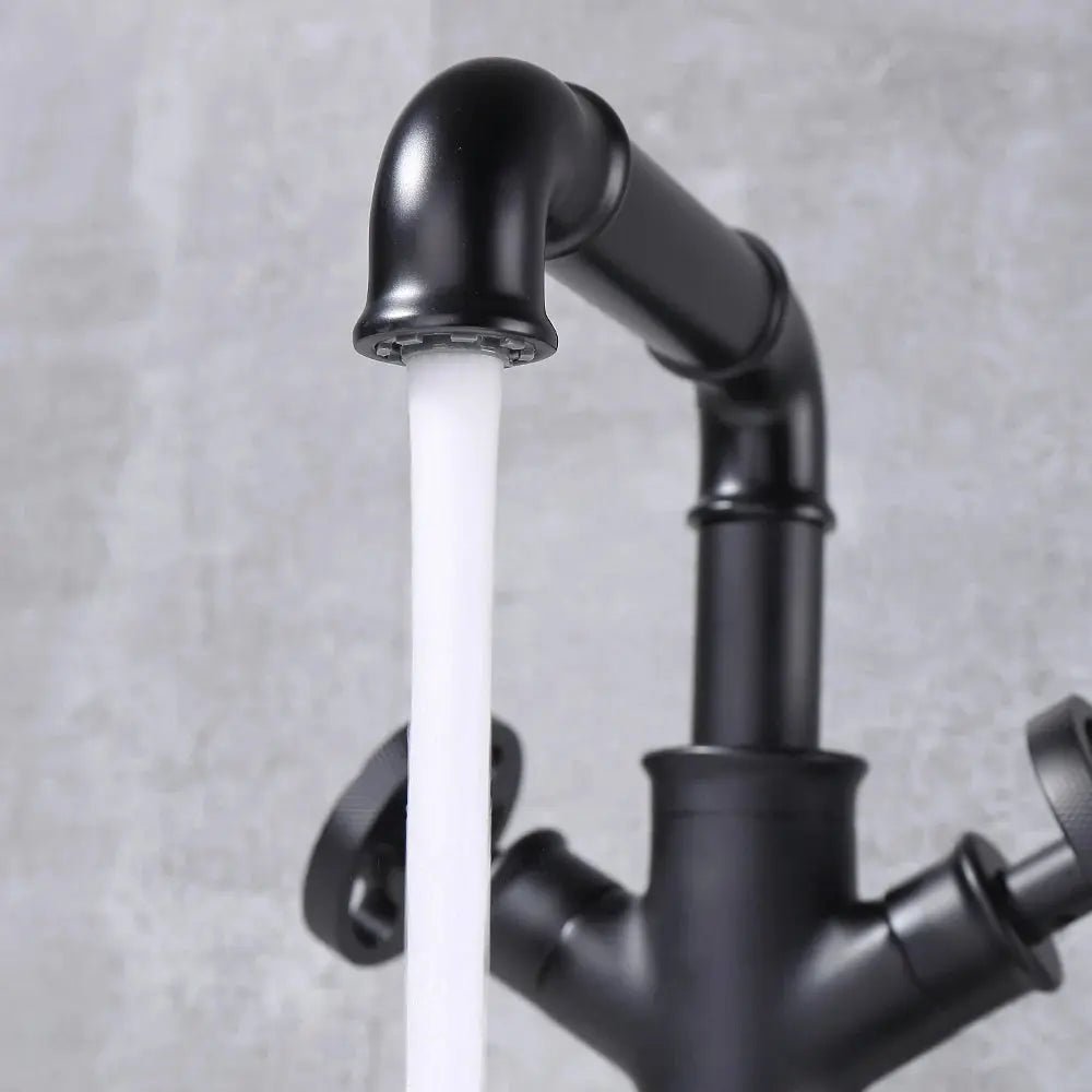 Retro Black Water Mixer Bathroom Faucet Hot and Cold Dual Handles Tall - Retro Bathroom FaucetBathroomLux