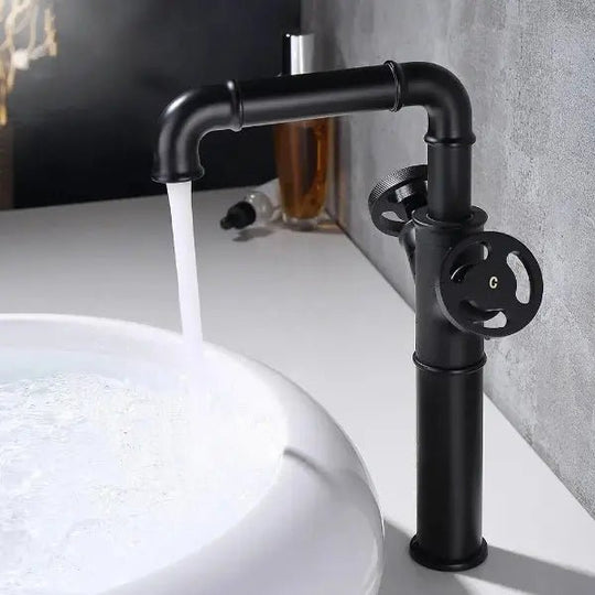 Retro Black Water Mixer Bathroom Faucet Hot and Cold Dual Handles Tall - Retro Bathroom FaucetBathroomLux