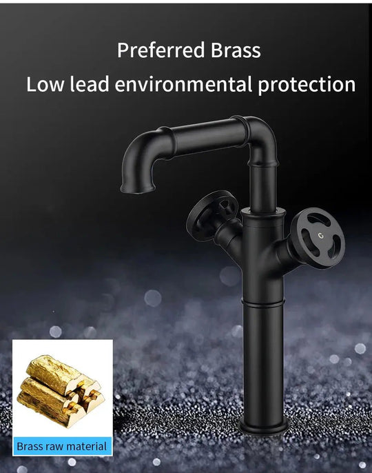 Retro Black Water Mixer Bathroom Faucet Hot and Cold Dual Handles Tall - Retro Bathroom FaucetBathroomLux