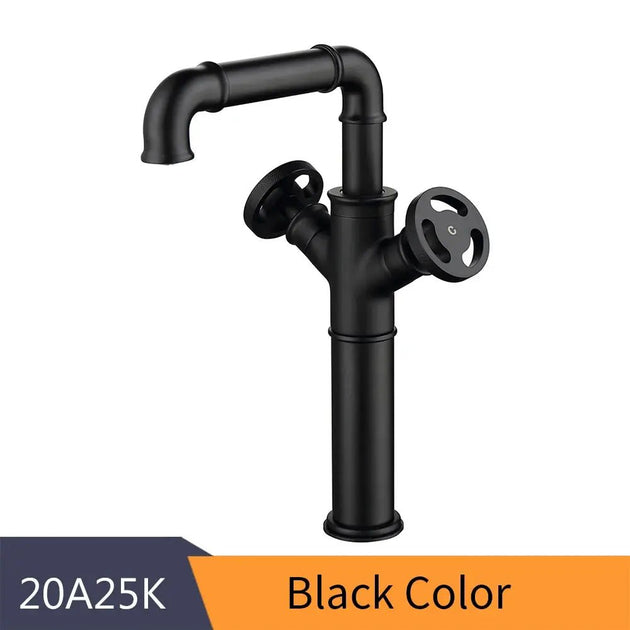 Retro Black Water Mixer Bathroom Faucet Hot and Cold Dual Handles Tall - Retro Bathroom FaucetBathroomLux