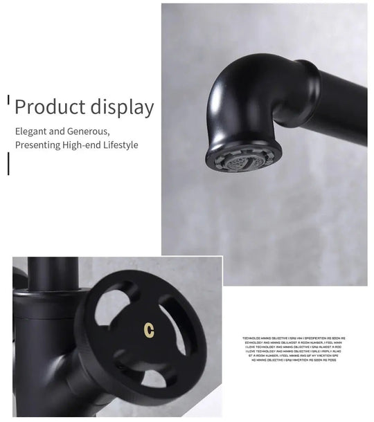 Retro Black Water Mixer Bathroom Faucet Hot and Cold Dual Handles Tall - Retro Bathroom FaucetBathroomLux