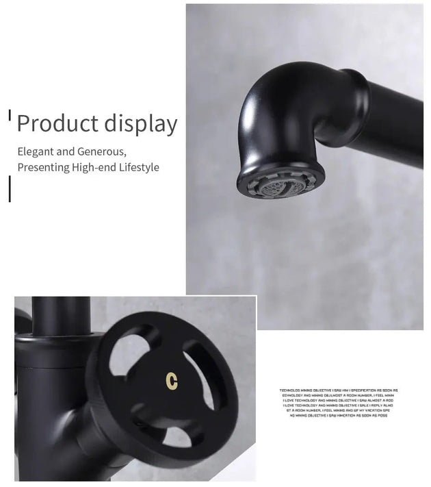 Retro Black Water Mixer Bathroom Faucet Hot and Cold Dual Handles Tall - Retro Bathroom FaucetBathroomLux