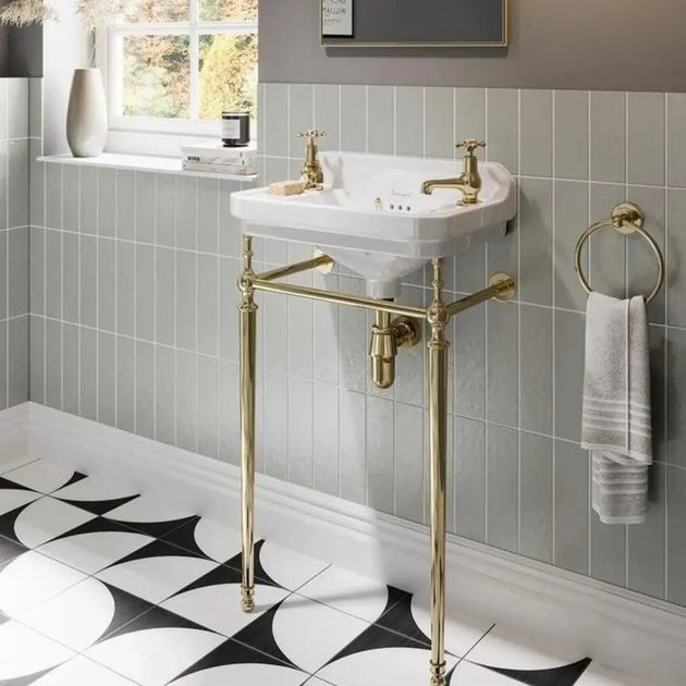 Retro Wall - Hung Cloakroom Bathroom Sink – Ceramic with Double Tap Holes - Vessel Sinks ukBathroomLux