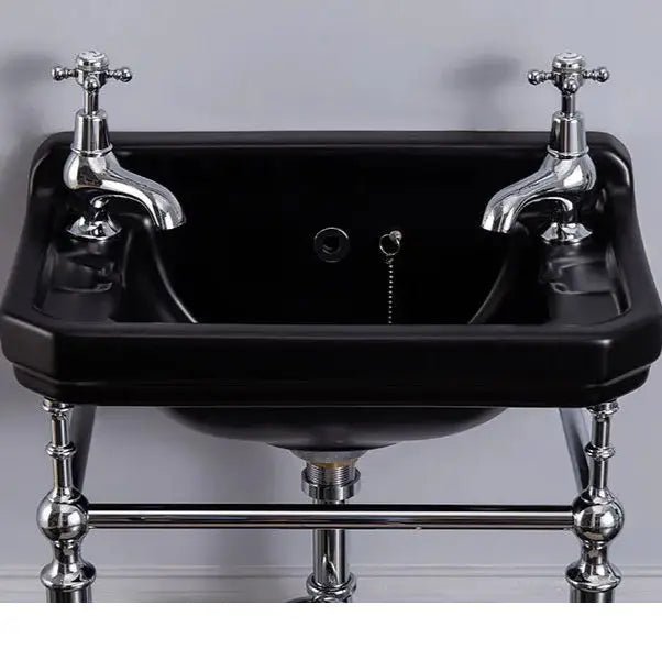 Retro Wall - Hung Cloakroom Bathroom Sink – Ceramic with Double Tap Holes - Vessel Sinks ukBathroomLux