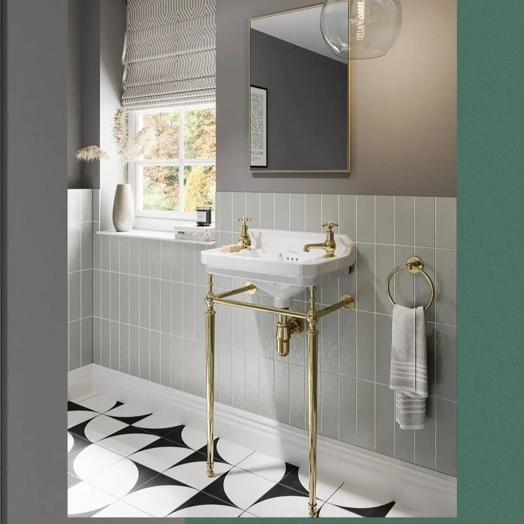 Retro Wall - Hung Cloakroom Bathroom Sink – Ceramic with Double Tap Holes - Vessel Sinks ukBathroomLux