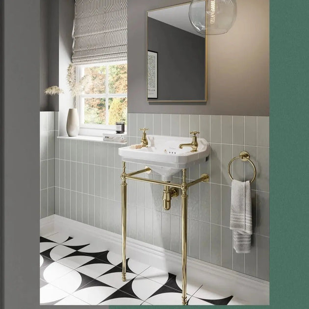 Retro Wall - Hung Cloakroom Bathroom Sink – Ceramic with Double Tap Holes - Vessel Sinks ukBathroomLux