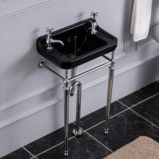 Retro Wall - Hung Cloakroom Bathroom Sink – Ceramic with Double Tap Holes - Vessel Sinks ukBathroomLux