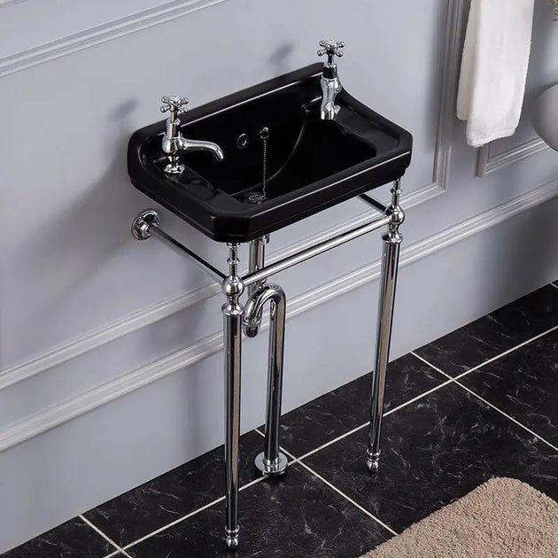 Retro Wall - Hung Cloakroom Bathroom Sink – Ceramic with Double Tap Holes - Vessel Sinks ukBathroomLux