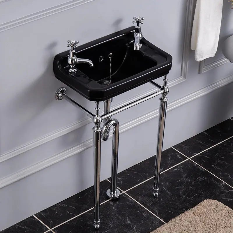 Retro Wall - Hung Cloakroom Bathroom Sink – Ceramic with Double Tap Holes - Vessel Sinks ukBathroomLux