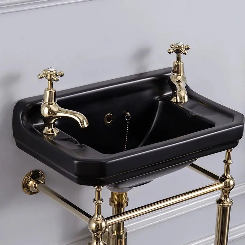 Retro Wall - Hung Cloakroom Bathroom Sink – Ceramic with Double Tap Holes - Vessel Sinks ukBathroomLux
