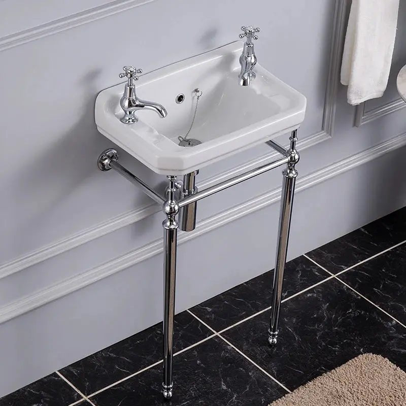 Retro Wall - Hung Cloakroom Bathroom Sink – Ceramic with Double Tap Holes - Vessel Sinks ukBathroomLux