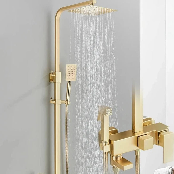 Rose Brushed Gold Shower Set Wall Mounted Brass 4 - Ways Bathroom Shower Faucets - BathroomLux