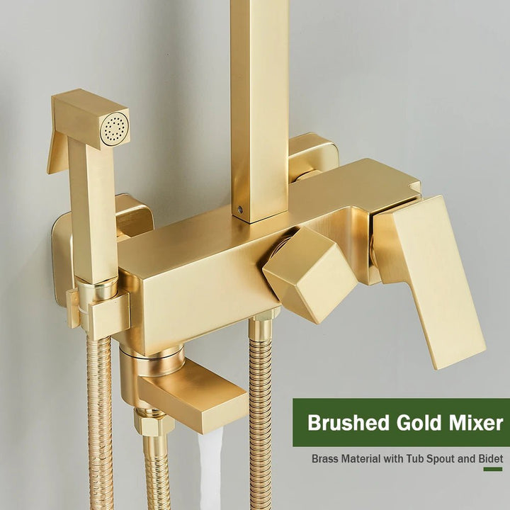 Rose Brushed Gold Shower Set Wall Mounted Brass 4 - Ways Bathroom Shower Faucets - BathroomLux