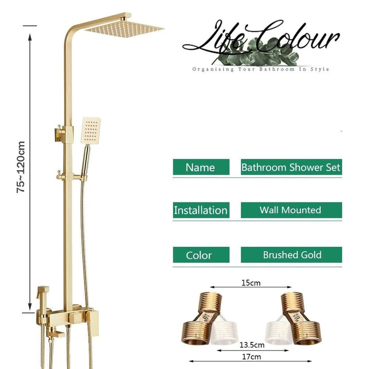 Rose Brushed Gold Shower Set Wall Mounted Brass 4 - Ways Bathroom Shower Faucets - BathroomLux