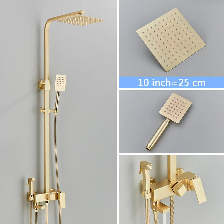 Rose Brushed Gold Shower Set Wall Mounted Brass 4 - Ways Bathroom Shower Faucets - BathroomLux