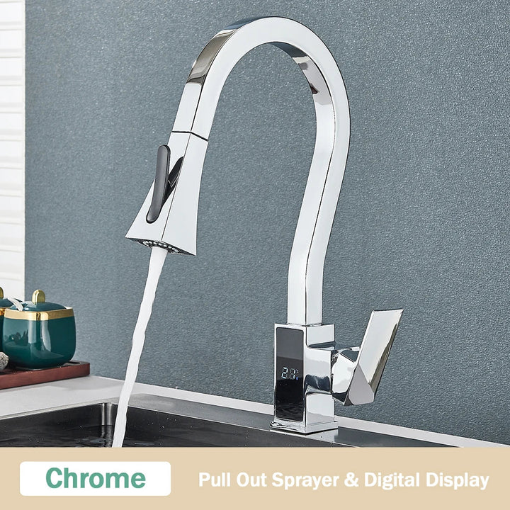 Rose Digital Temperature Display Kitchen Faucet - BathroomLux