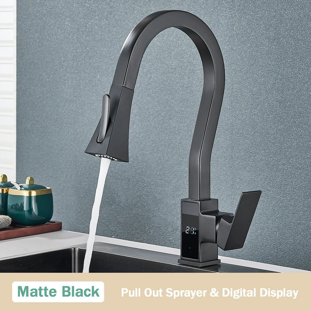 Rose Digital Temperature Display Kitchen Faucet - BathroomLux