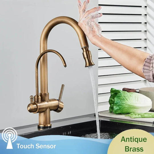 Rose Dual Handle Touch Sensor Filter Water Faucet - BathroomLux