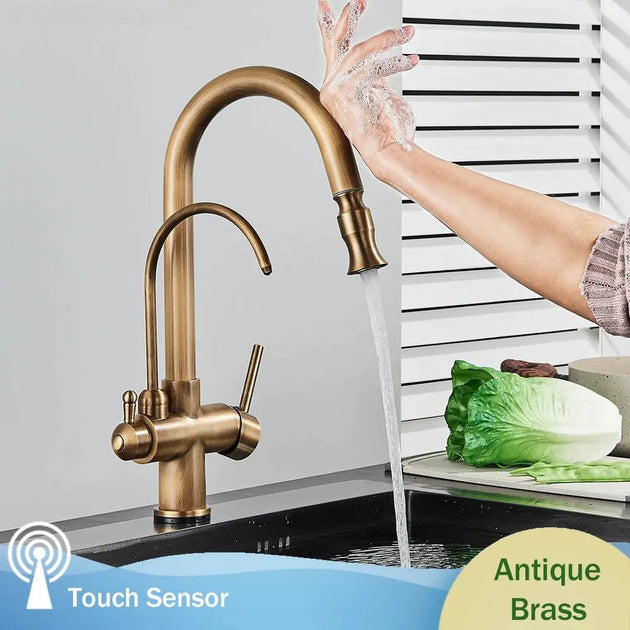 Rose Dual Handle Touch Sensor Filter Water Faucet - BathroomLux