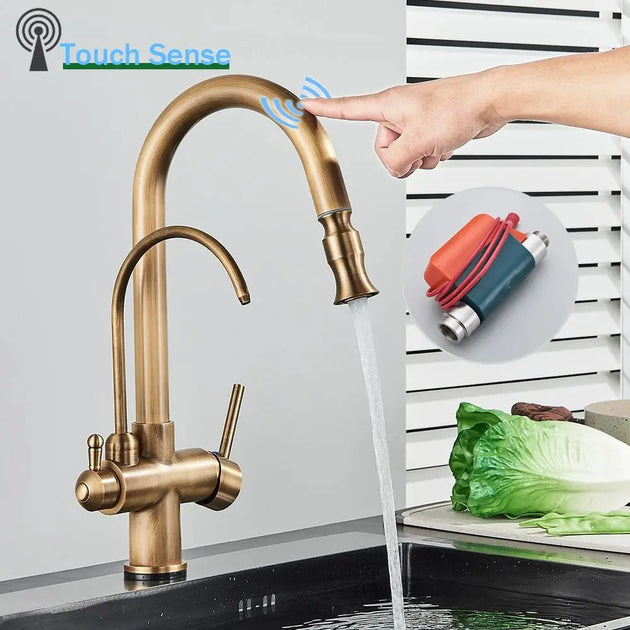 Rose Dual Handle Touch Sensor Filter Water Faucet - BathroomLux