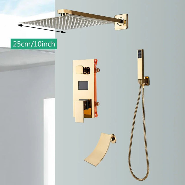 Rose Gold Shower Faucet Digital Display  Wall Mounted Concealed Box Mixer Tap with Tub Spout - BathroomLux