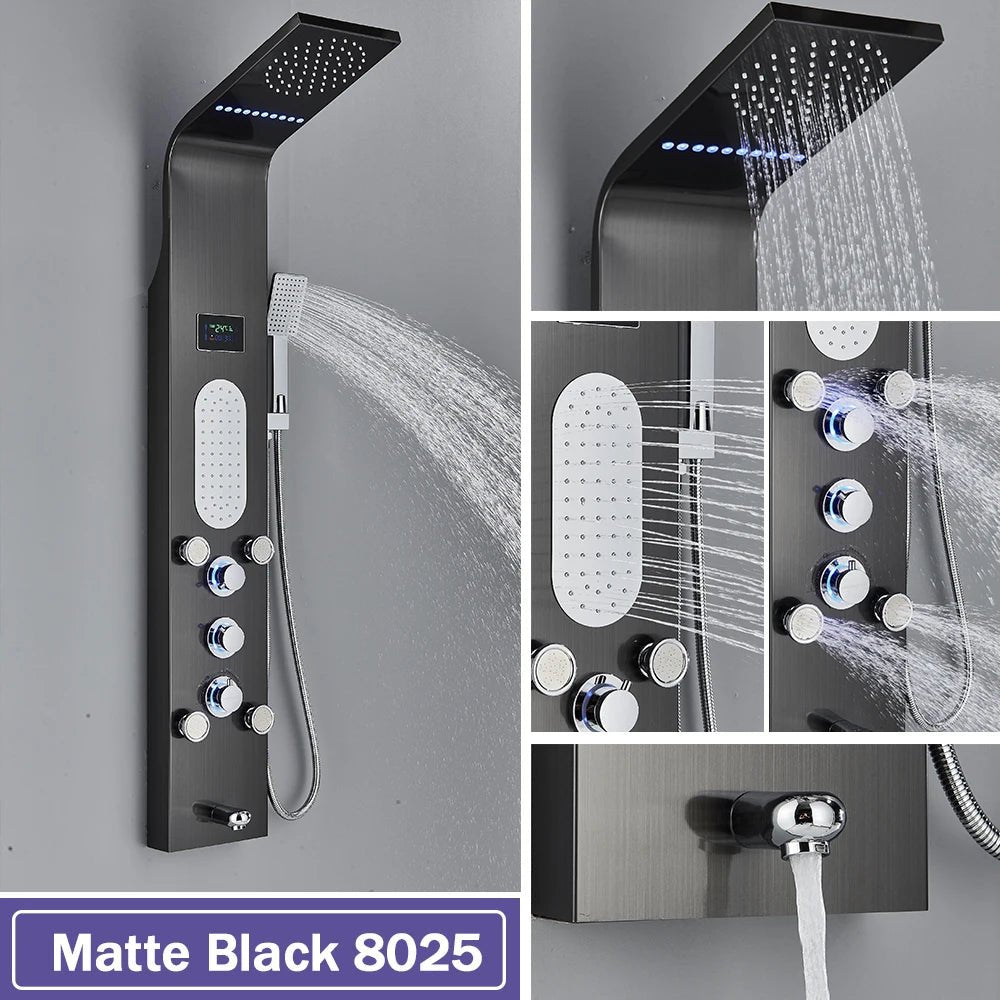 Rose led Light Panel In Wall Shower System with Spa Massage Sprayer and Bidet Tap - BathroomLux