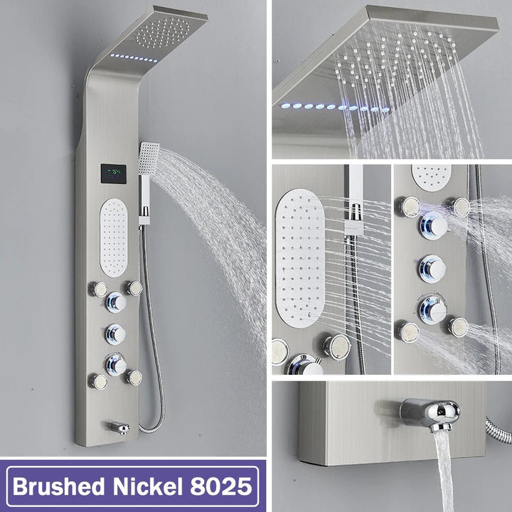 Rose led Light Panel In Wall Shower System with Spa Massage Sprayer and Bidet Tap - BathroomLux