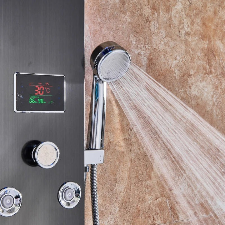 Rose led Light Panel In Wall Shower System with Spa Massage Sprayer and Bidet Tap - BathroomLux