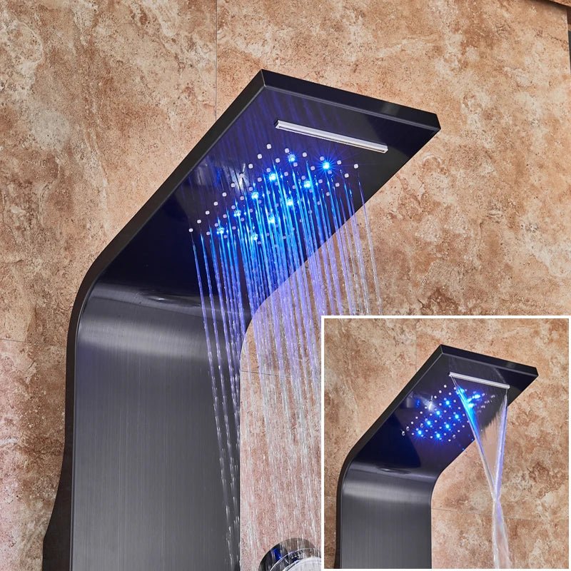 Rose led Light Panel In Wall Shower System with Spa Massage Sprayer and Bidet Tap - BathroomLux